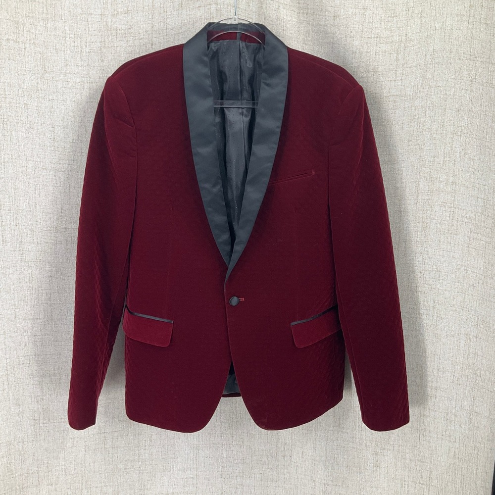ASOS Tuxedo Blazer Mens 42 Burgundy Velvet Shawl Lapel Quilted Formal Gala